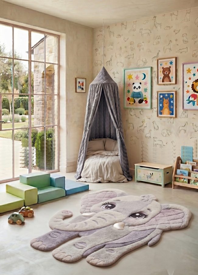 Baby Elephant rug in a child's room