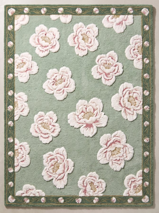 Celadon Peony — hand-tufted rug