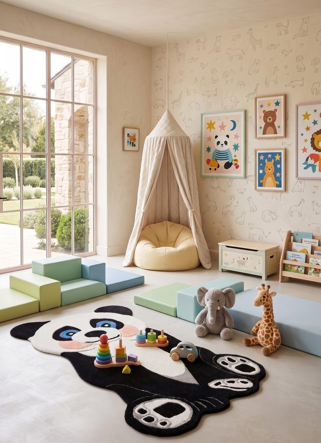 Panda Play rug in a child's room