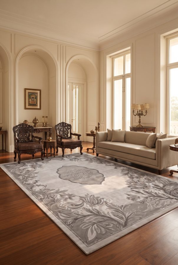 Silver Aubusson — shown in a Bhadohi setting