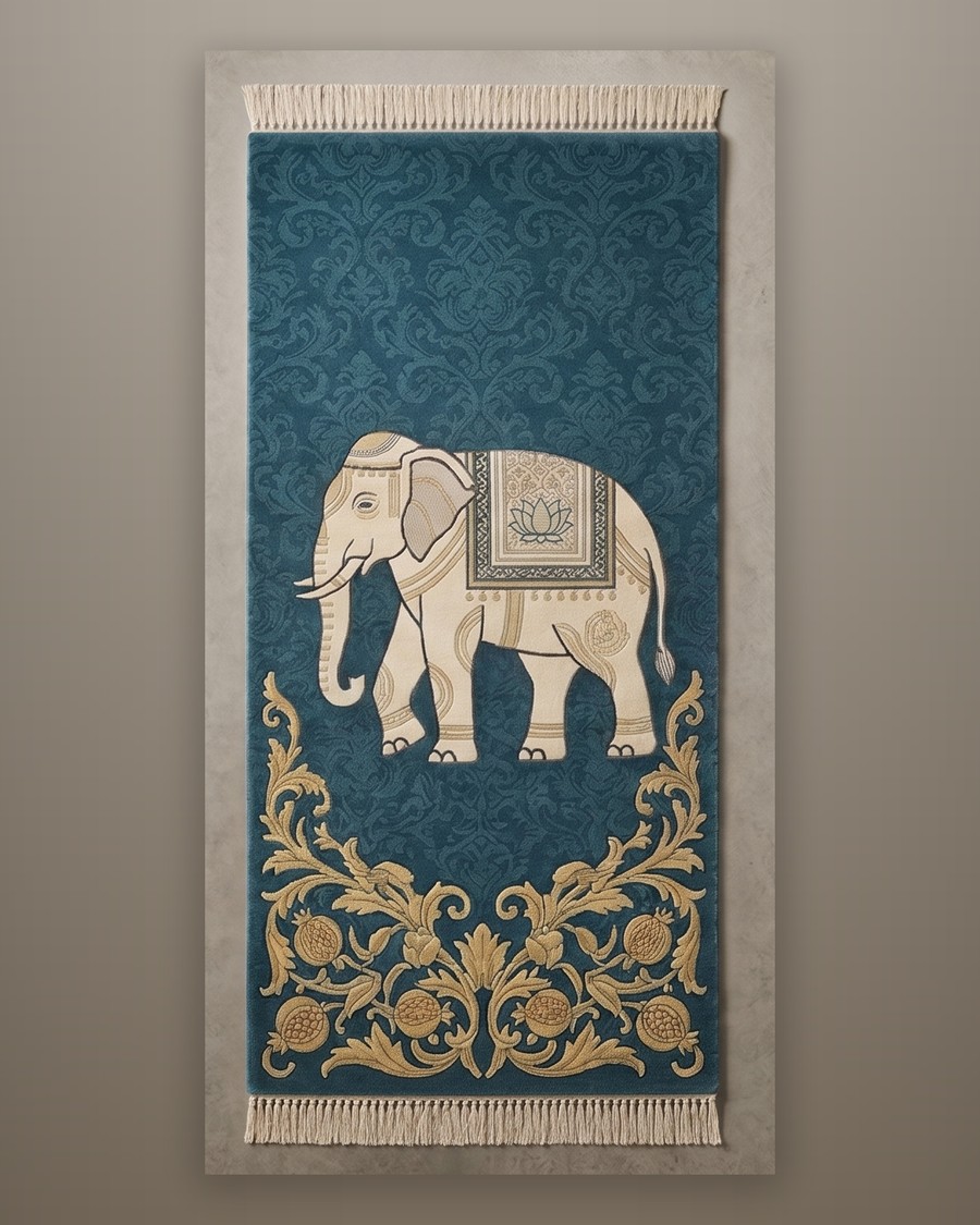 Teal Elephant Brocade — hand-tufted rug