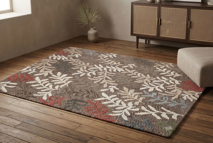 Rust Fern Scatter — hand-tufted rug, Diwali sale