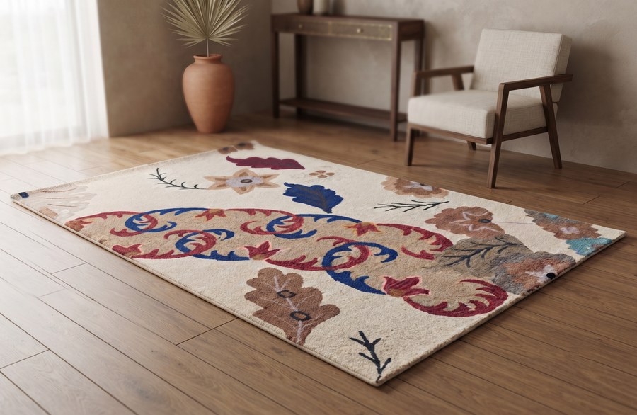 Vintage Floral Bouquet — hand-tufted rug, Diwali sale