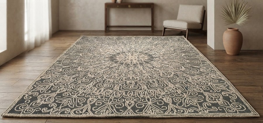 Charcoal Medallion — hand-tufted rug, Diwali sale