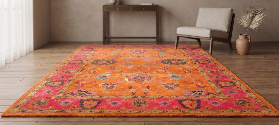 Vivid Orange Medallion — hand-tufted rug, Diwali sale