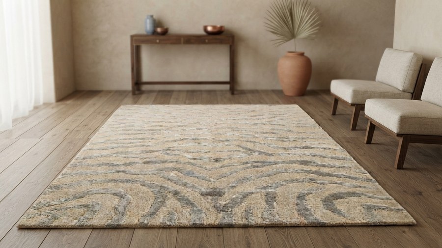 Taupe Diamond Lattice — hand-tufted rug, Diwali sale