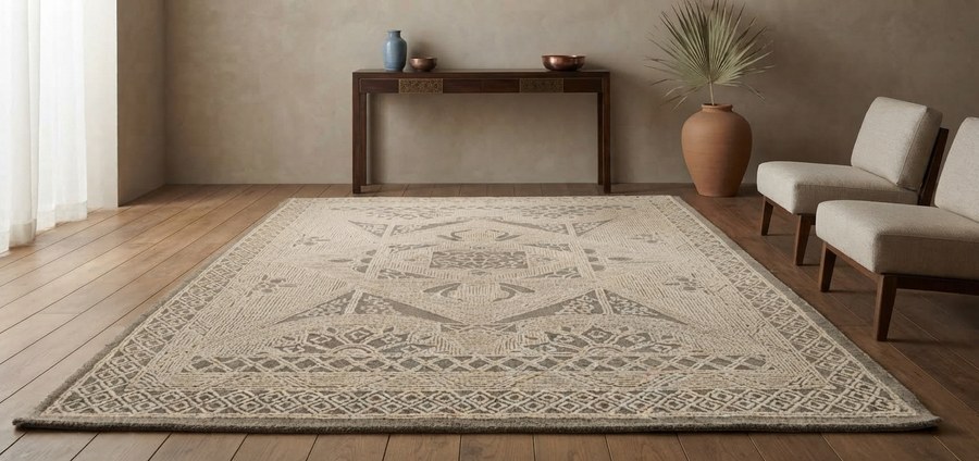 Ivory Tonal Medallion — hand-tufted rug, Diwali sale