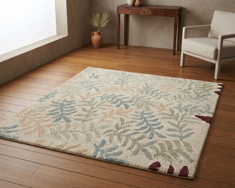 Sage Fern Trail — hand-tufted rug, Diwali sale