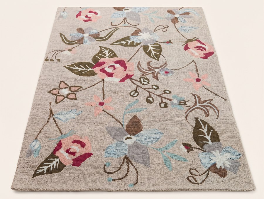 Blue & Pink Floral Vine — hand-tufted rug, Diwali sale