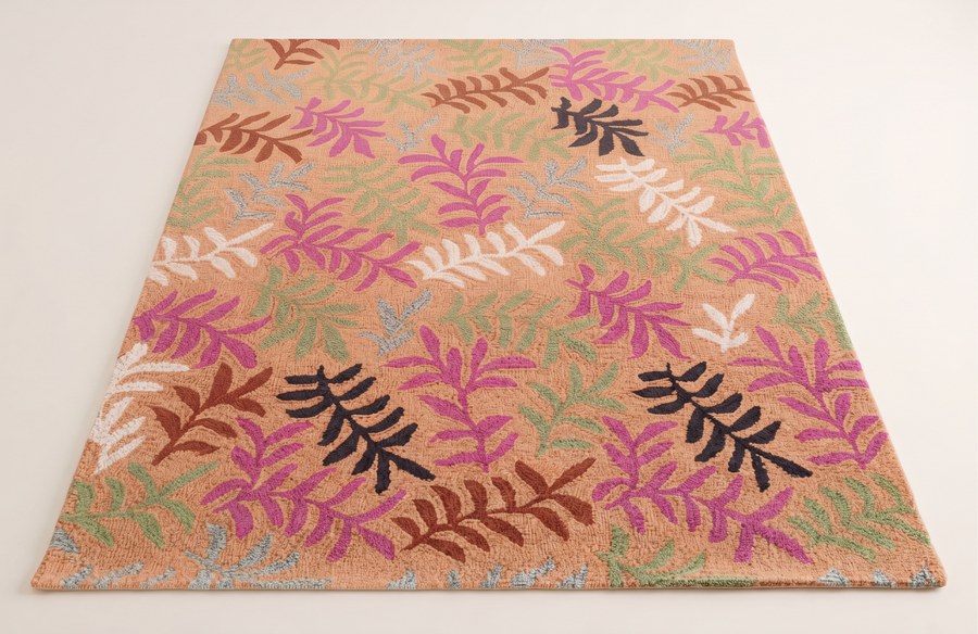 Peach Fern Scatter — hand-tufted rug, Diwali sale