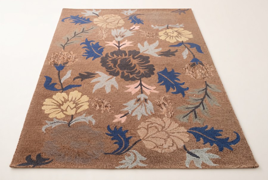Brown Peony Bouquet — hand-tufted rug, Diwali sale