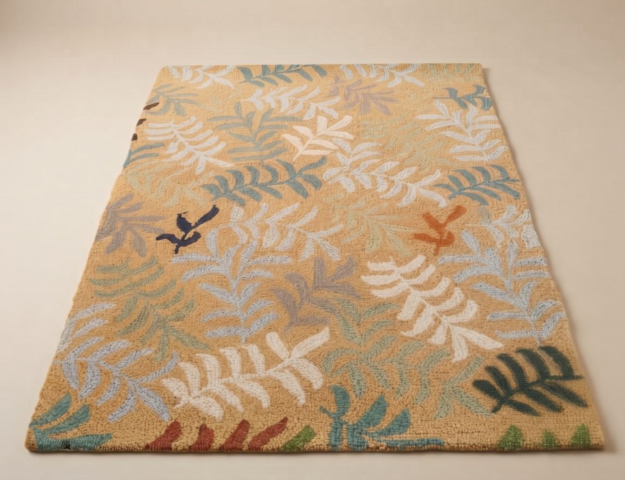 Golden Fern Scatter — hand-tufted rug, Diwali sale