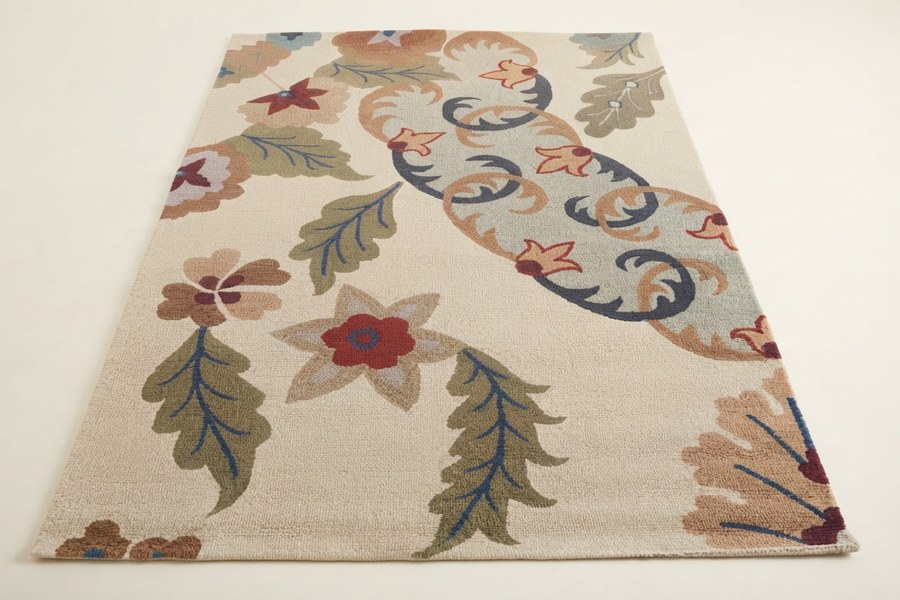 Ivory Floral Scroll — hand-tufted rug, Diwali sale
