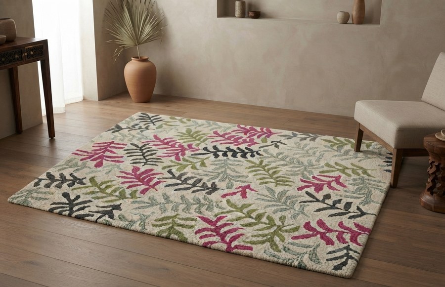 Blush Fern Scatter — hand-tufted rug, Diwali sale