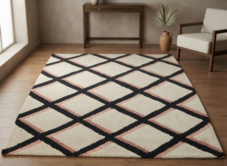 Black Diamond Trellis — hand-tufted rug, Diwali sale